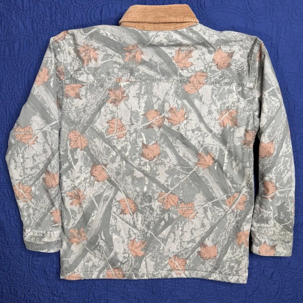 Abercrombie Kids Camo Leaf Print Fleece Lined Workwear Jacket Tan Corduroy 13/14